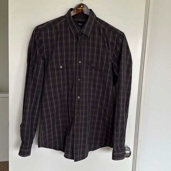 Boss Slim Fit Long Sleeve Shirt Plaid Size L - Picture 1 of 9